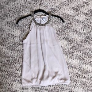 Taupe High-Neck Beaded Tank Top